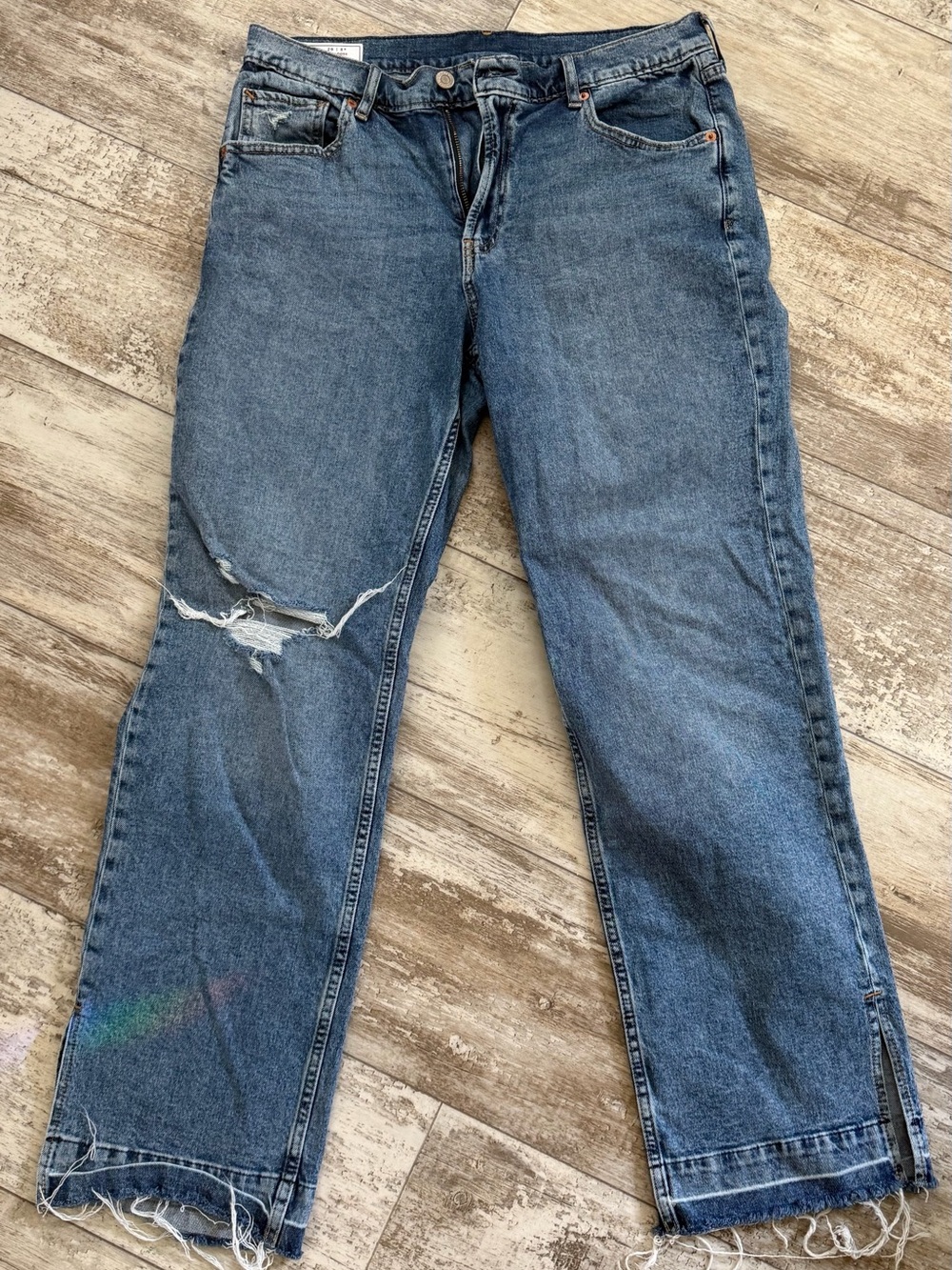GAP Women's Blue Wide-Leg Distressed Jeans